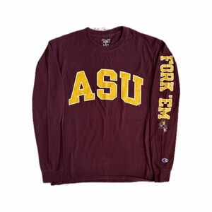 ASU Champion Maroon Long-Sleeve with 'FORK 'EM' Sleeve Hit — Size Medium